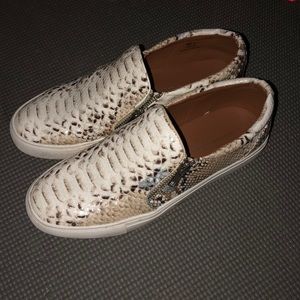 Snakeskin slip ons